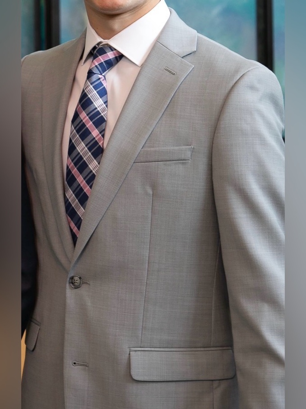 Bar III Slim Fit Light Gray Suit 38R Jacket + 30x30 Pants Stretch Wool Blend